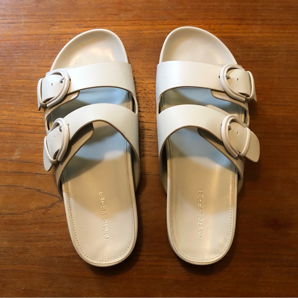Marc Fisher Keena Ivory Double-Buckle Slide Sandals